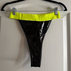 IHeartRaves Neon Yellow and Black Pleather High-Cut Cheeky Rave Bottoms